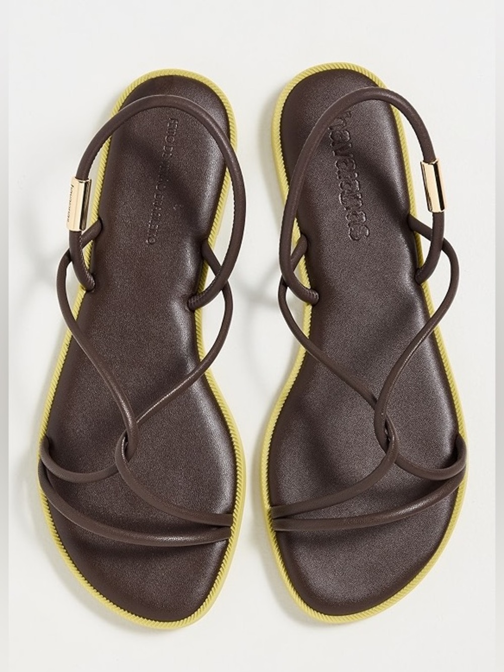 Havaianas Brown Strappy Flat Sandals with Yellow Trim women’s 8